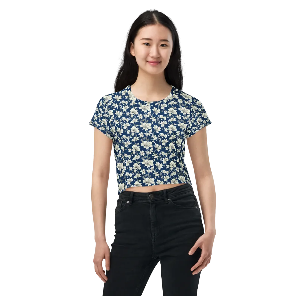 Navy Floralia on Crop Tee — Front