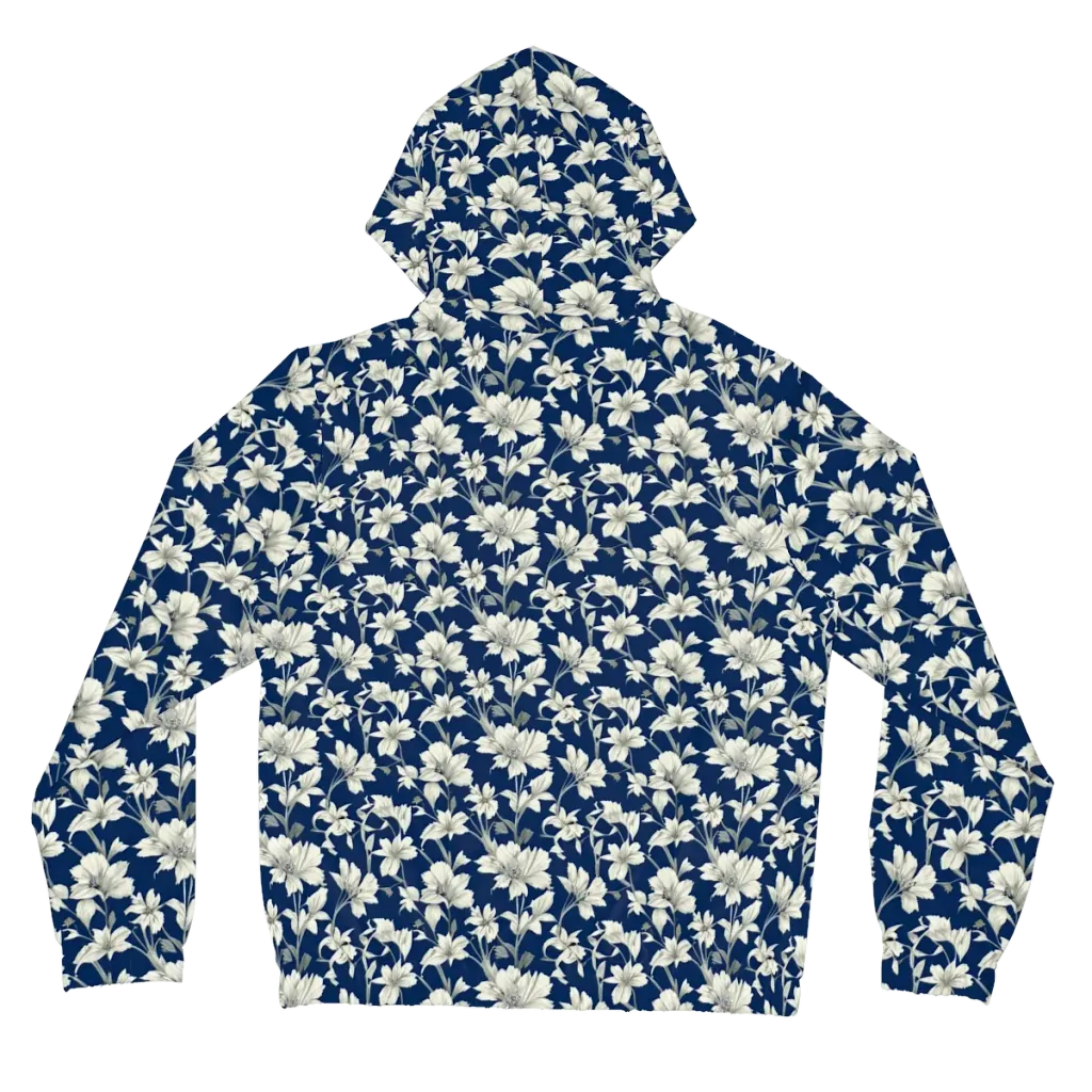 Navy Floralia on Women's Full-Zip Hoodie — Back