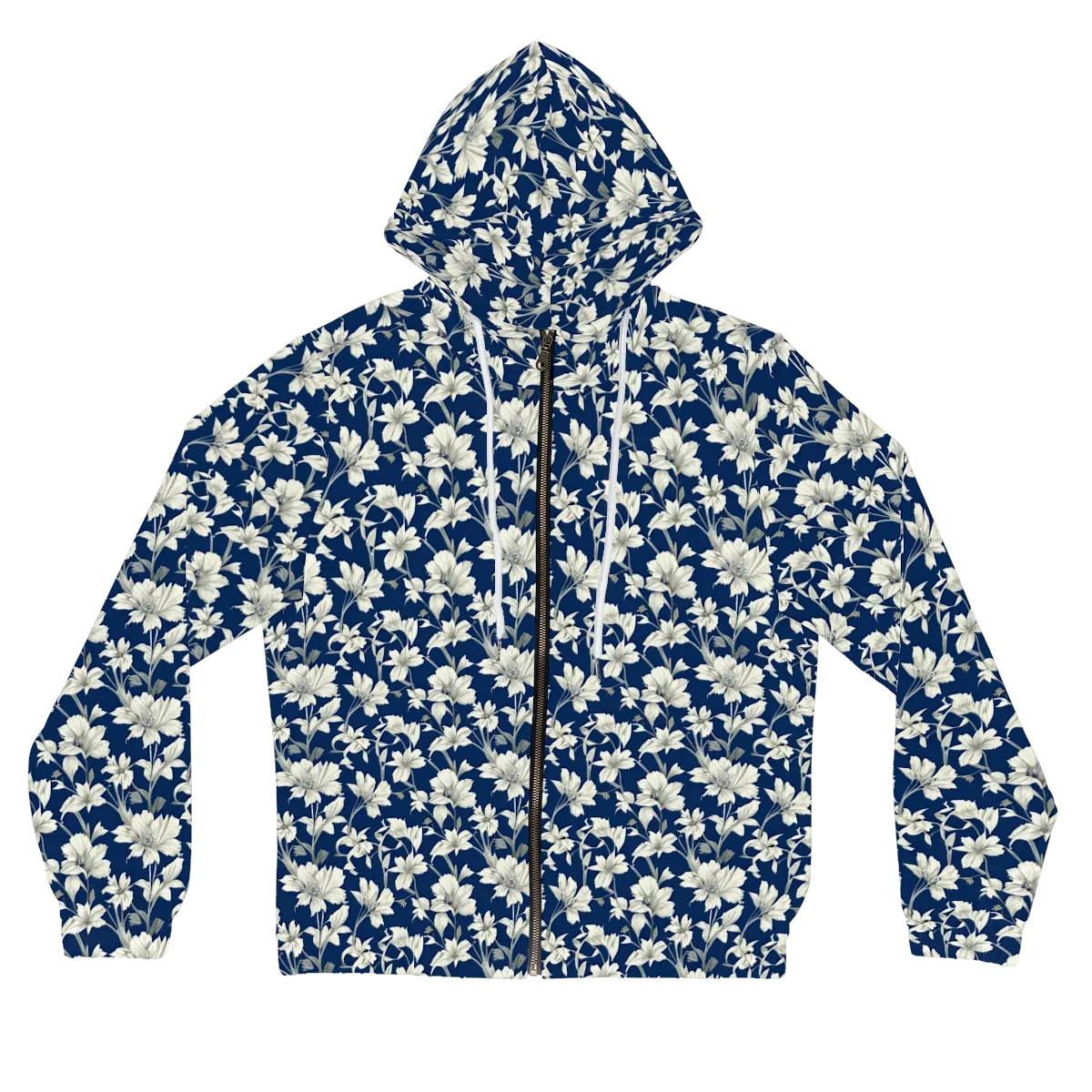 Navy Floralia on Women's Full-Zip Hoodie — Front