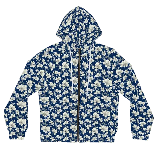 Navy Floralia on a Women's Full-Zip Hoodie