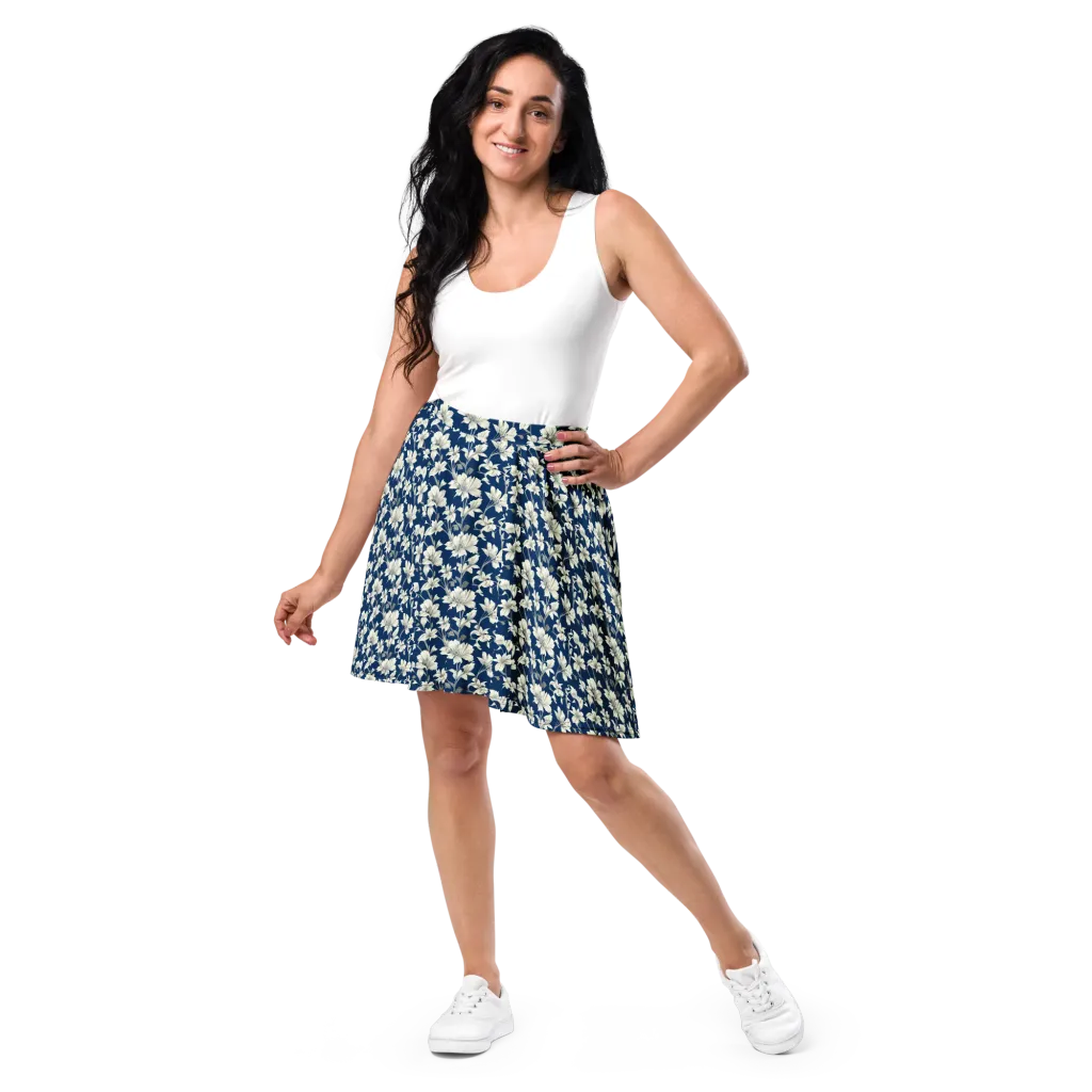 Navy Floralia on Skater Skirt — Front