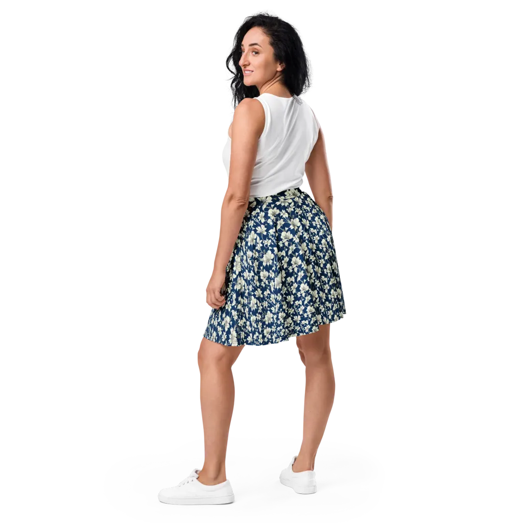 Navy Floralia on Skater Skirt — Back