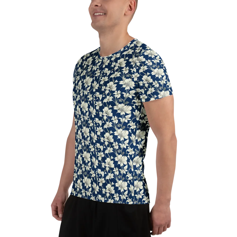 Navy Floralia on Men's Athletic T-Shirt — Left