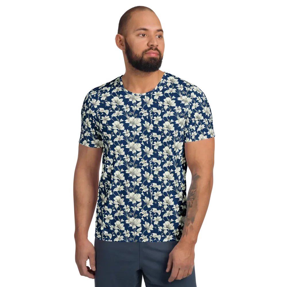 Navy Floralia on Men's Athletic T-Shirt — Front