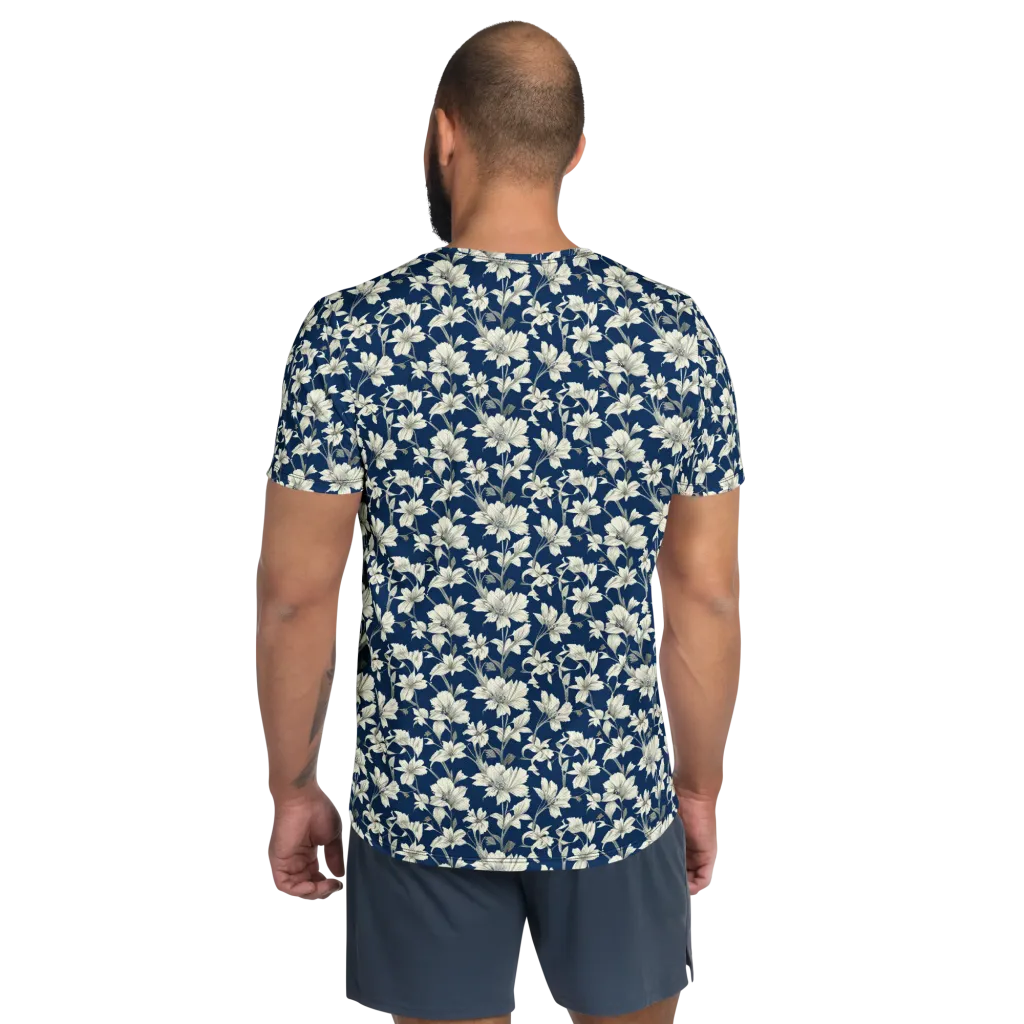 Navy Floralia on Men's Athletic T-Shirt — Back