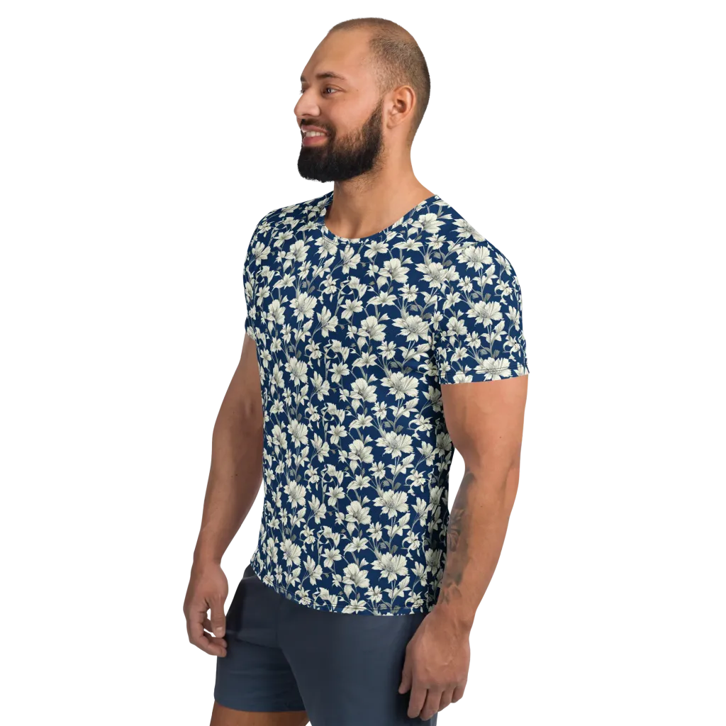 Navy Floralia on Men's Athletic T-Shirt — Left