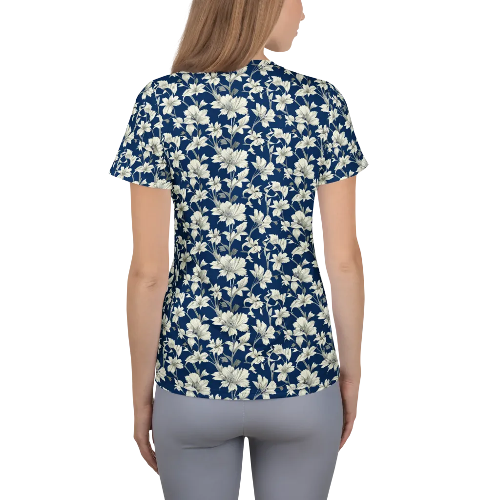 Navy Floralia on Women's Athletic T-Shirt — Back