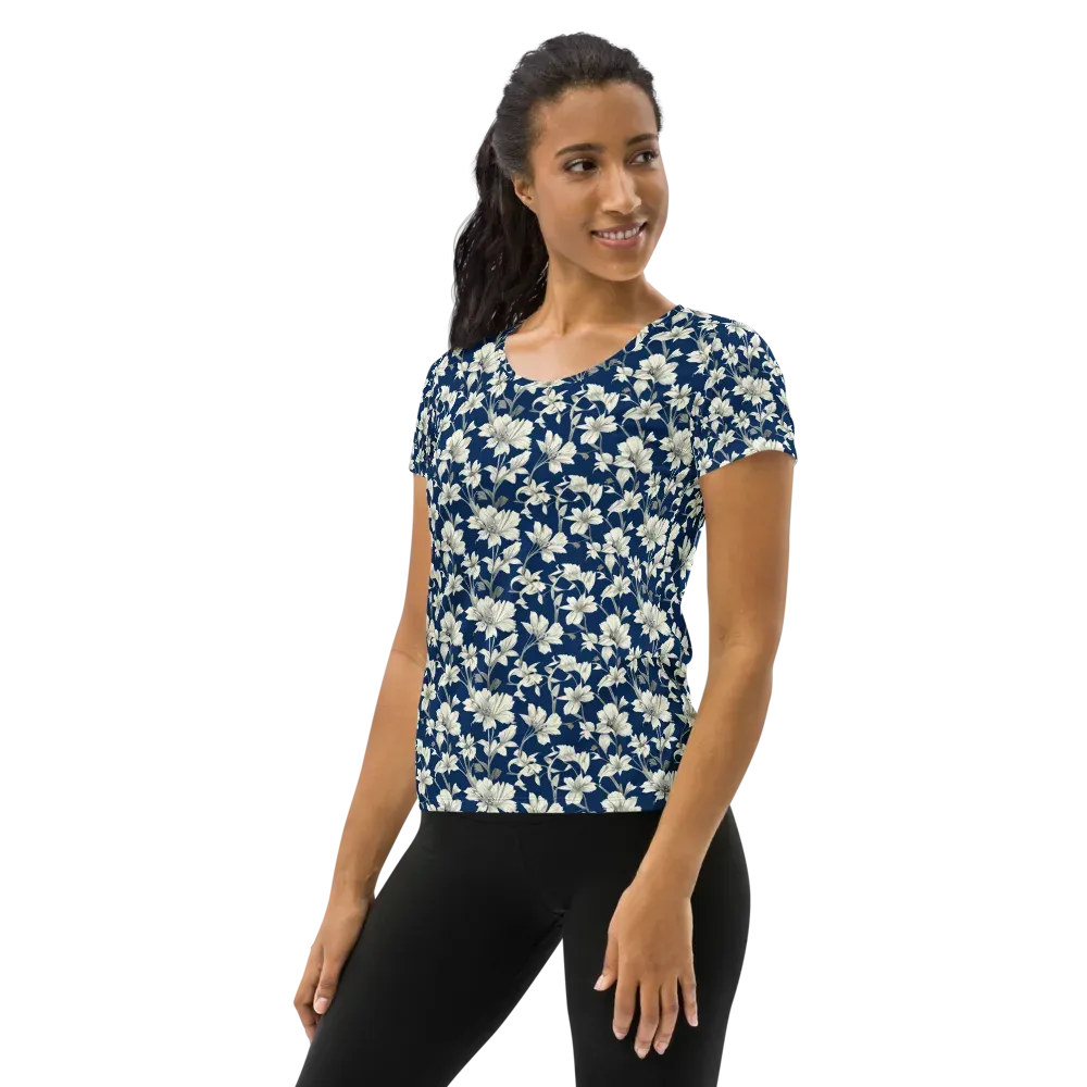 Navy Floralia on Women's Athletic T-Shirt — Left