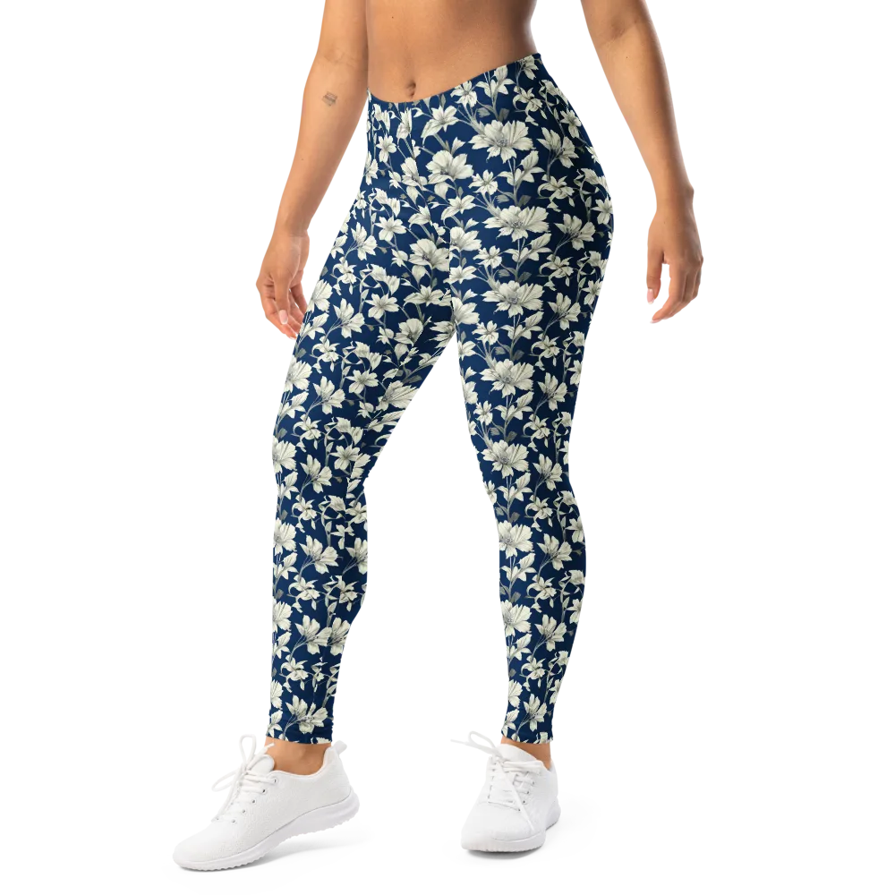 Navy Floralia on Leggings — Left Front