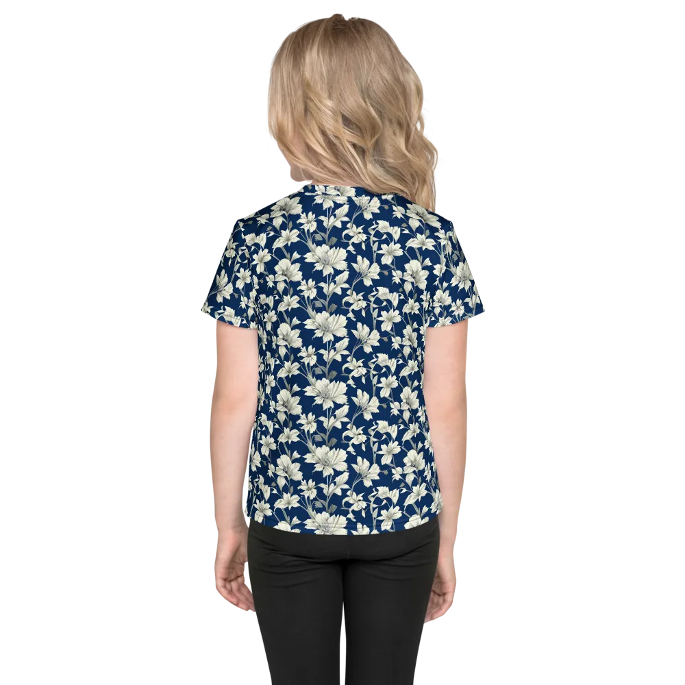 Navy Floralia on Kids Crew Neck T-Shirt — Back