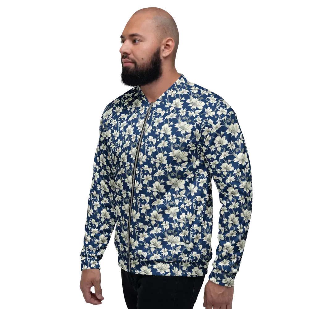 Navy Floralia on Bomber Jacket — Left