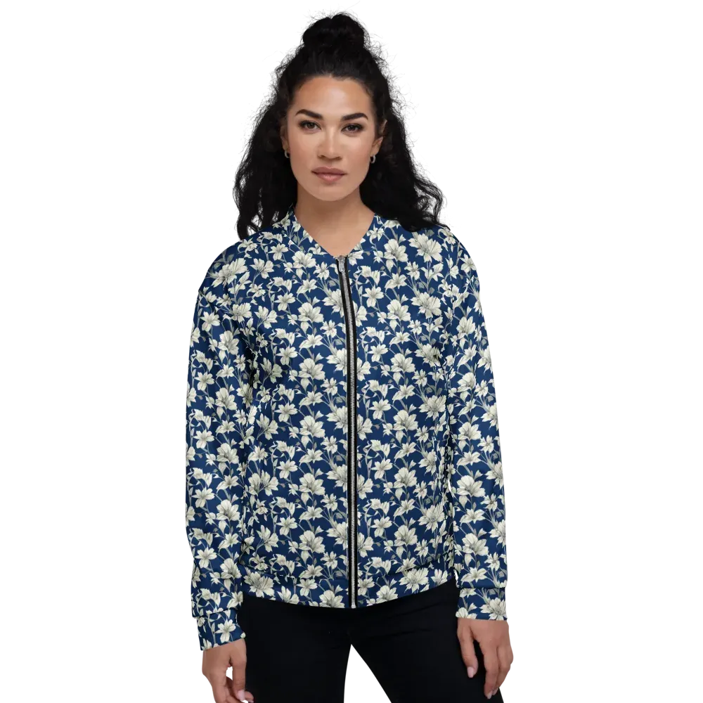 Navy Floralia on Bomber Jacket — Front