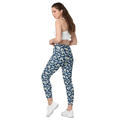 Navy Floralia on a Leggings with Pockets