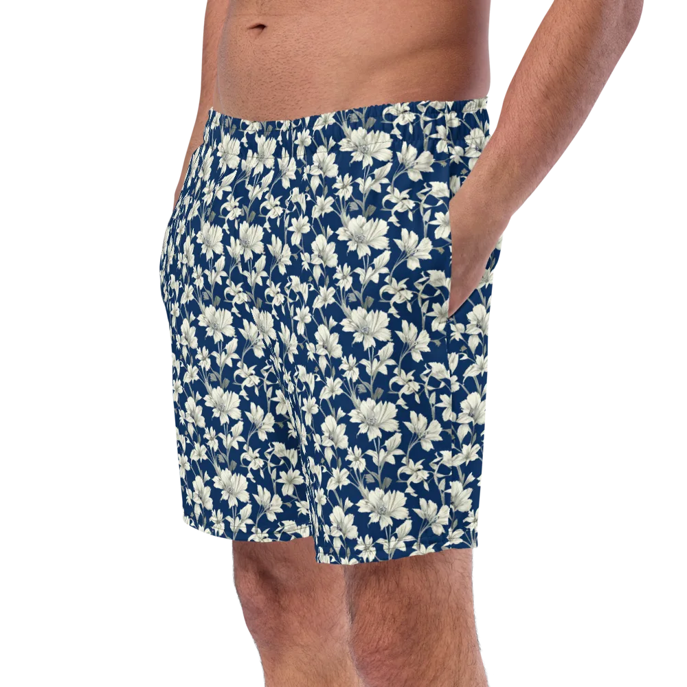 Navy Floralia on Swim Trunks — Left Front