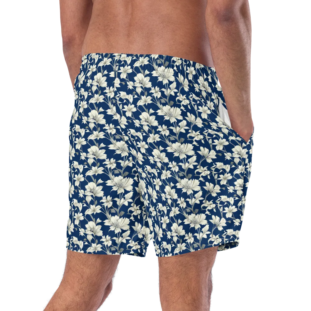 Navy Floralia on Swim Trunks — Right Back