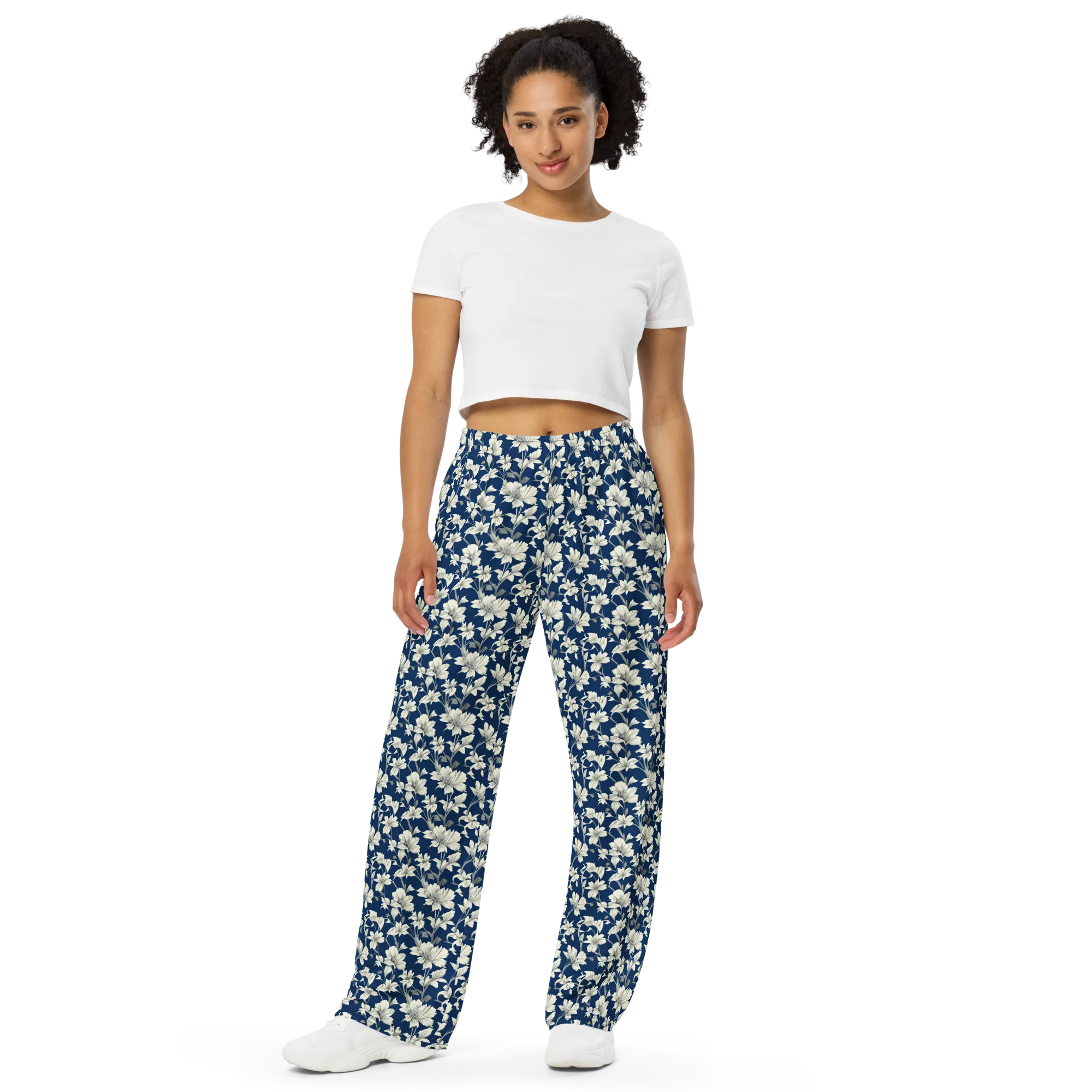 Navy Floralia on Wide-Leg Pants — Front
