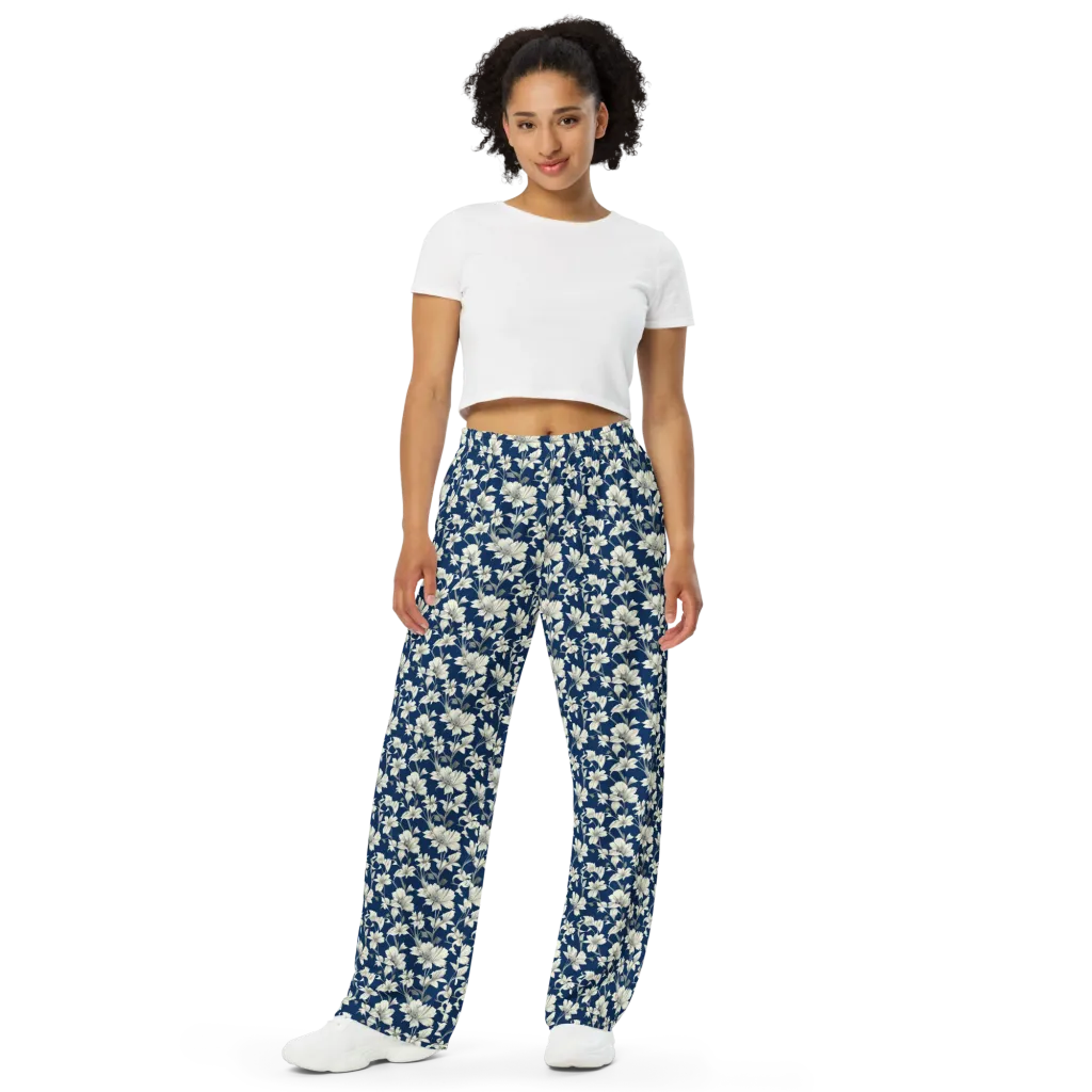 Navy Floralia on Wide-Leg Pants — Front