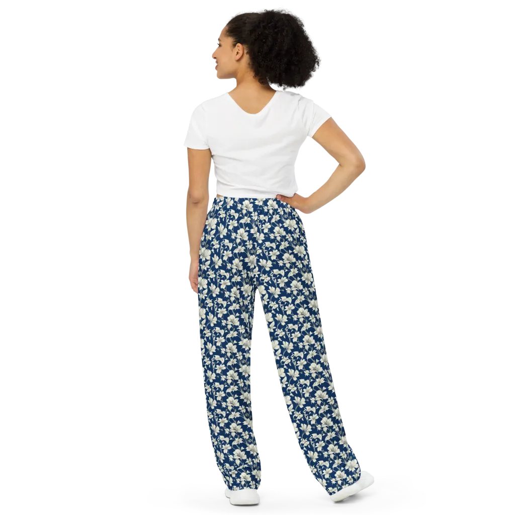 Navy Floralia on Wide-Leg Pants — Back