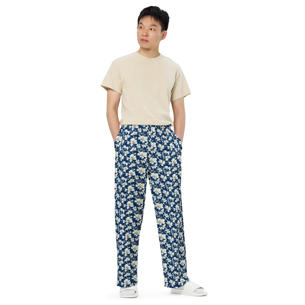 Navy Floralia on Wide-Leg Pants — Front