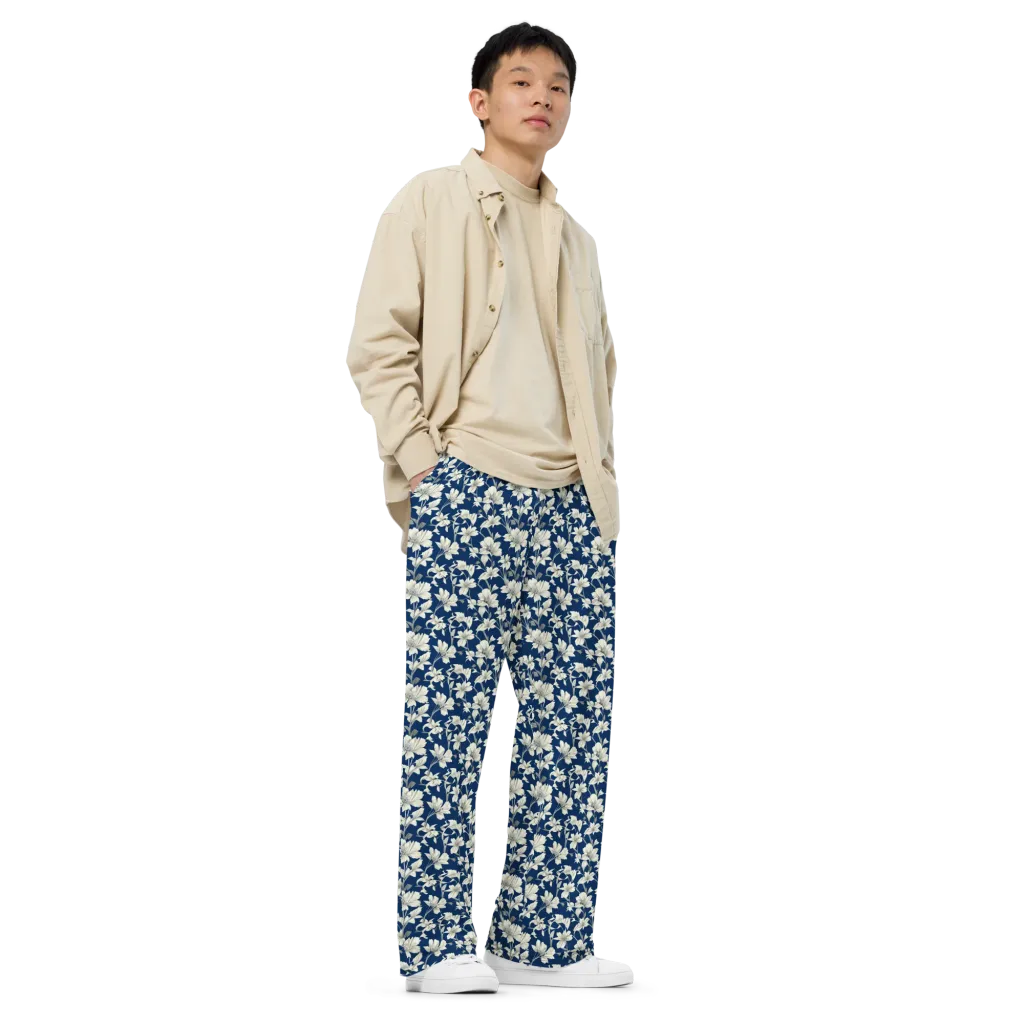 Navy Floralia on Wide-Leg Pants — Right Front