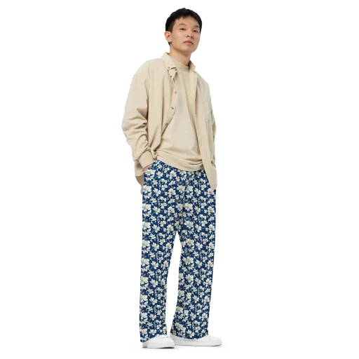 Navy Floralia on a Wide-Leg Pants