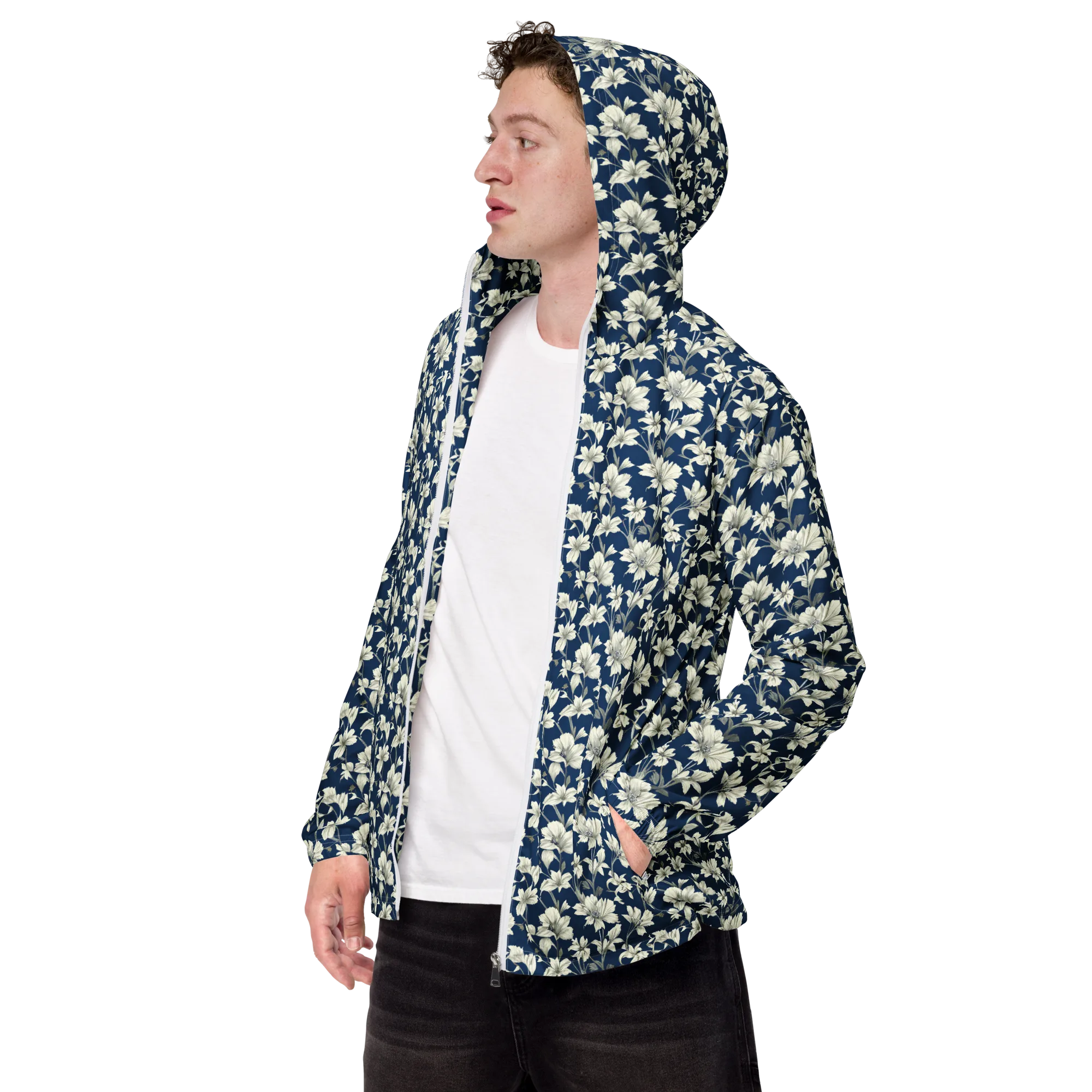 Navy Floralia on Men's Windbreaker — Left Front