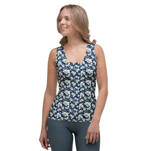 Navy Floralia on a Women's Tank Top