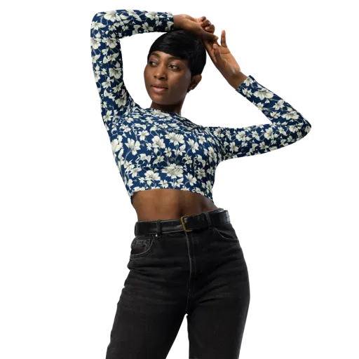 Navy Floralia on a Long Sleeve Crop Top