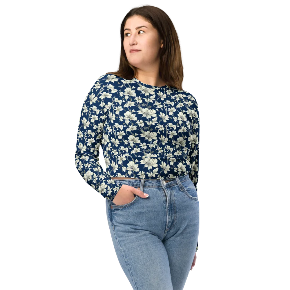 Navy Floralia on Long Sleeve Crop Top — Front