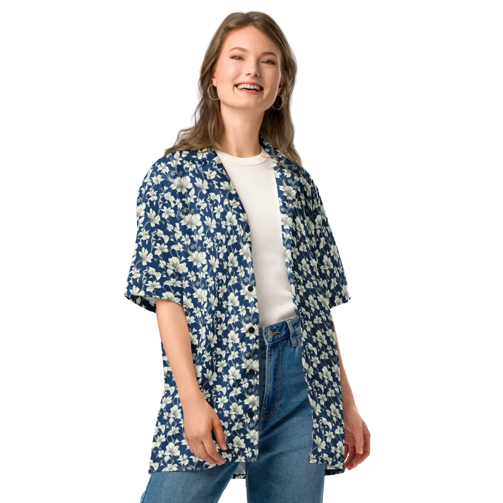 Navy Floralia on Button Shirt — Front