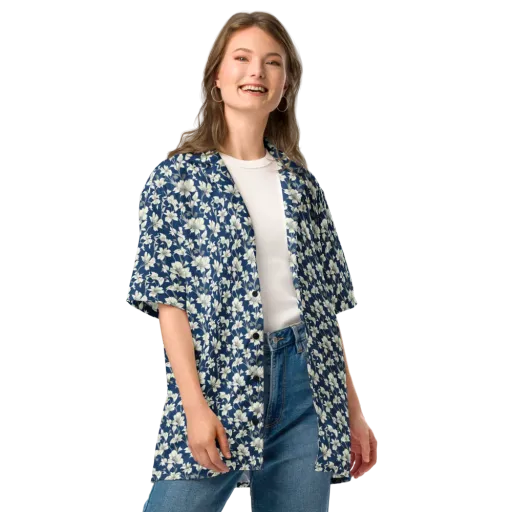 Navy Floralia on a Button Shirt
