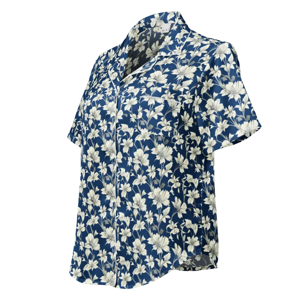 Navy Floralia on Women's Short Sleeve Pajama Top — Left Front
