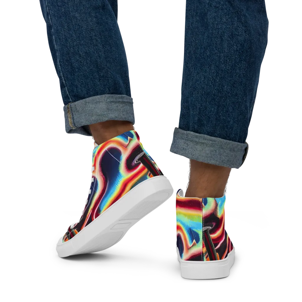 Afterdark Rainbow on Men's High Top Canvas Shoes — Back