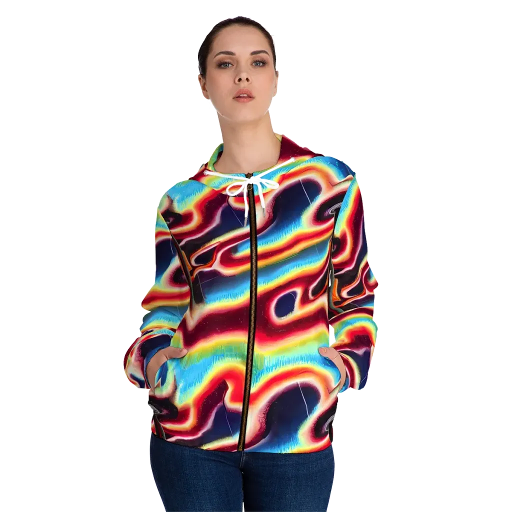 Afterdark Rainbow on Women's Full-Zip Hoodie — Front On Person