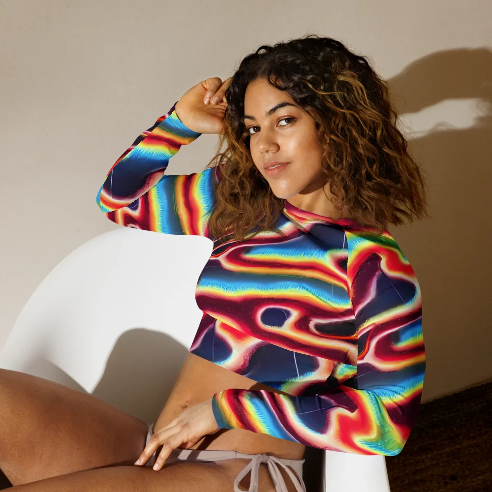 Afterdark Rainbow on Long Sleeve Crop Top — Left Front