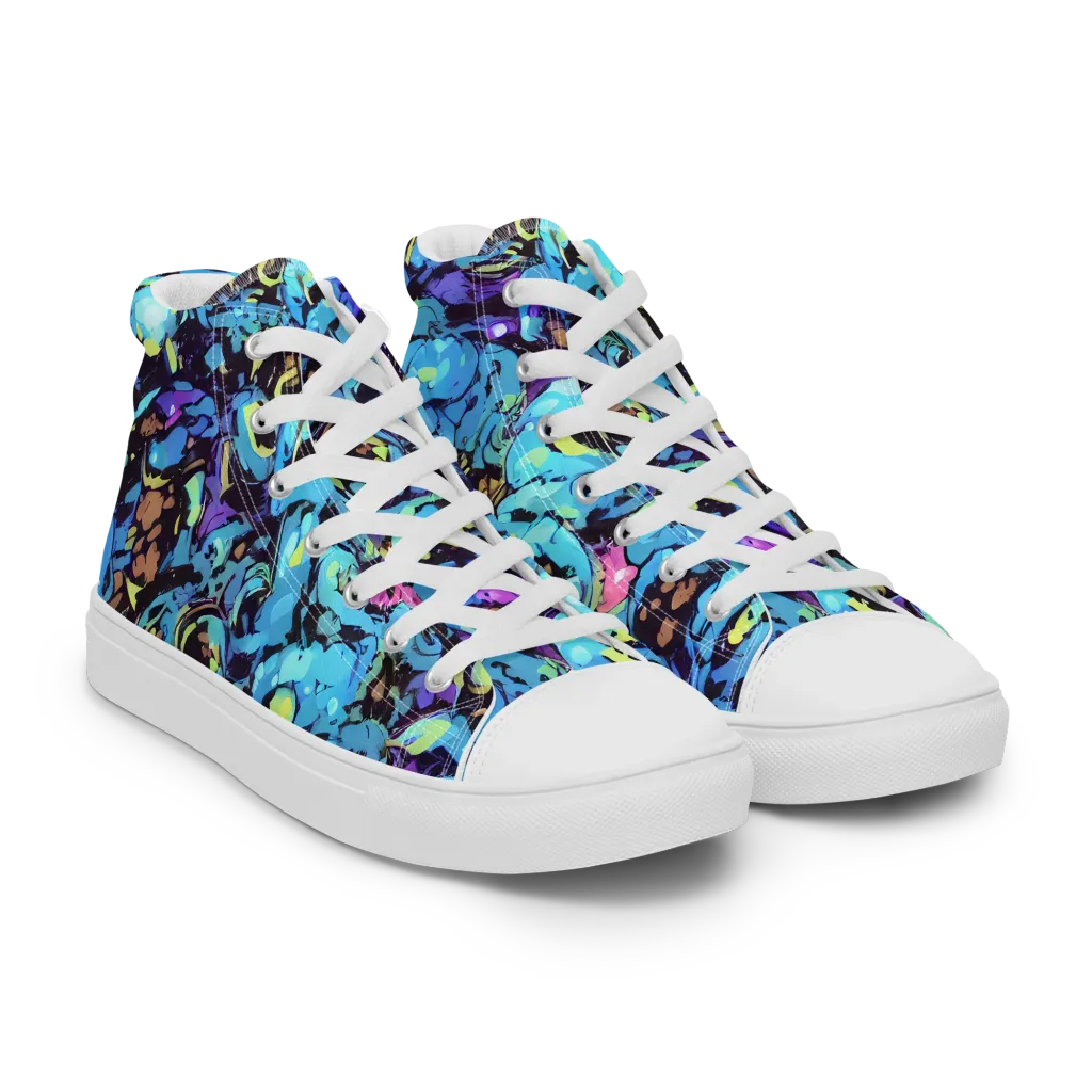 Voltage Bouquet on Men's High Top Canvas Shoes — Right Front