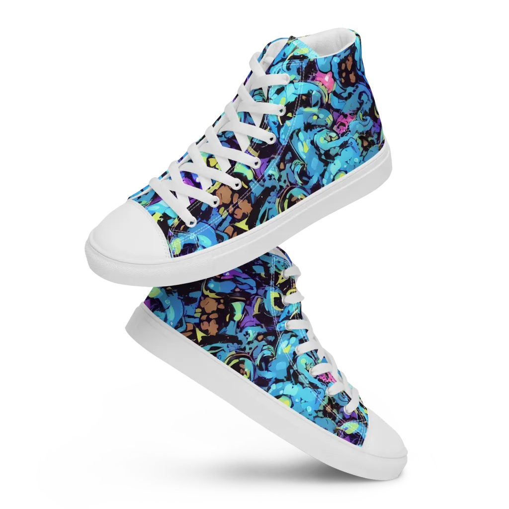 Voltage Bouquet on Men's High Top Canvas Shoes — Front