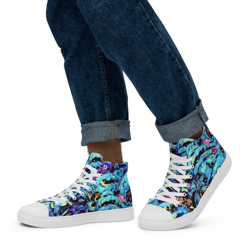 Voltage Bouquet on Men's High Top Canvas Shoes — Left
