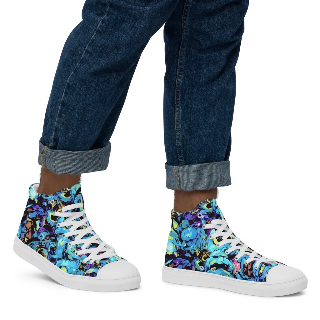 Voltage Bouquet on Men's High Top Canvas Shoes — Right