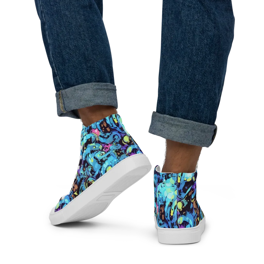Voltage Bouquet on Men's High Top Canvas Shoes — Back
