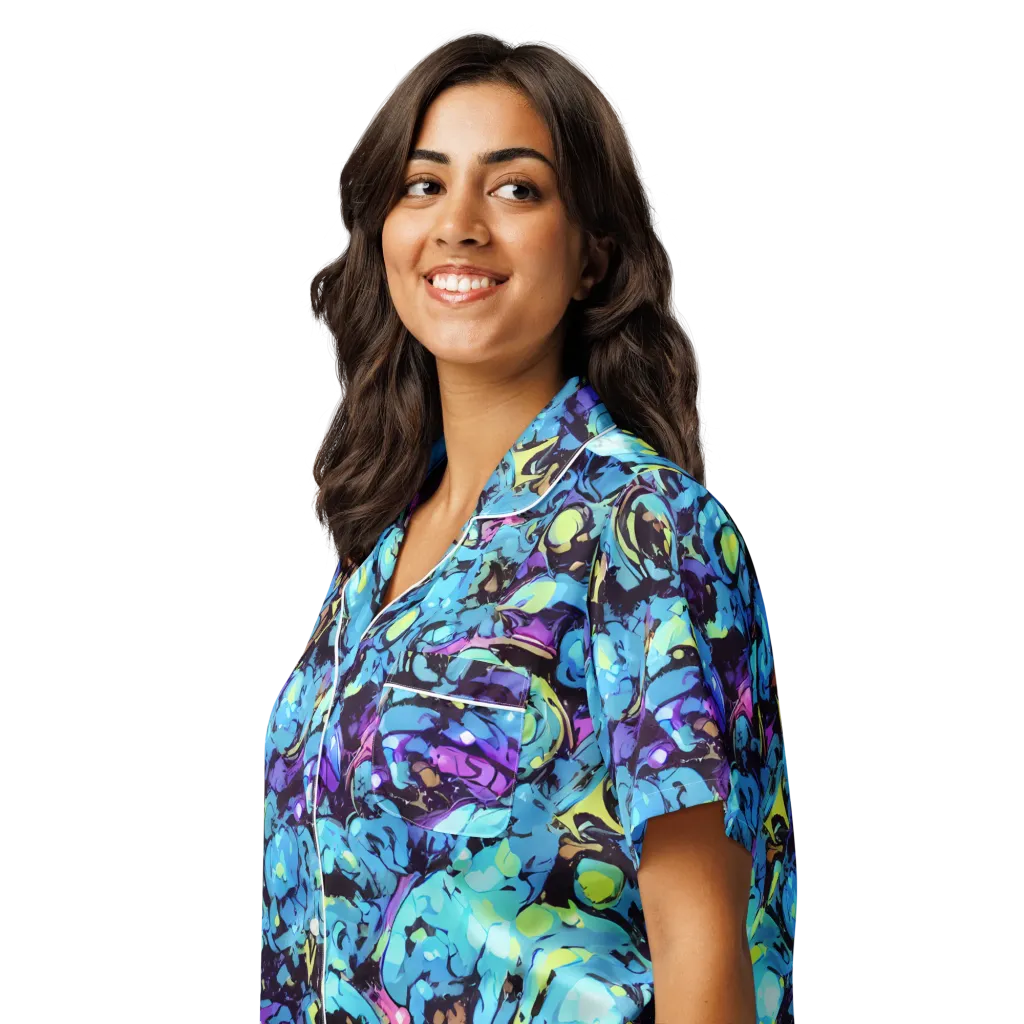 Voltage Bouquet on Women's Short Sleeve Pajama Top — Left Front