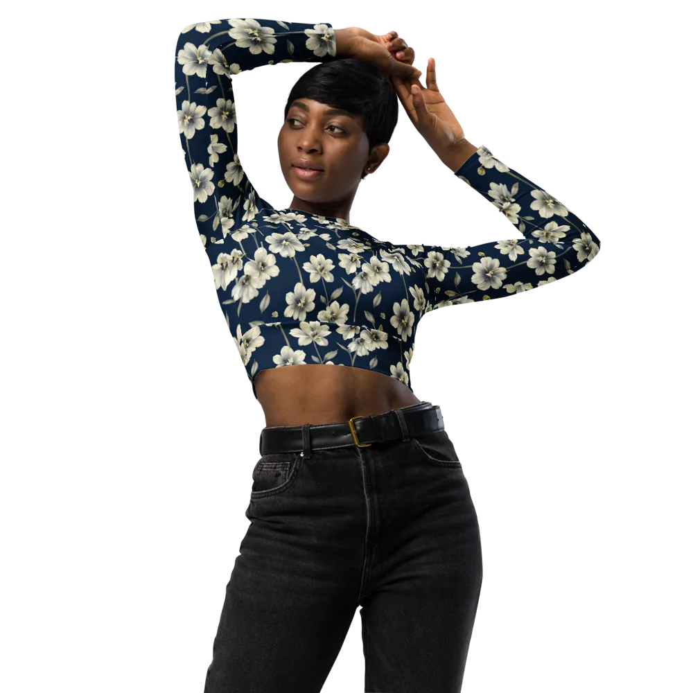Ivory Nocturne on Long Sleeve Crop Top — Front