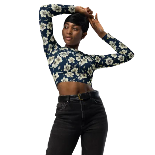 Ivory Nocturne on a Long Sleeve Crop Top