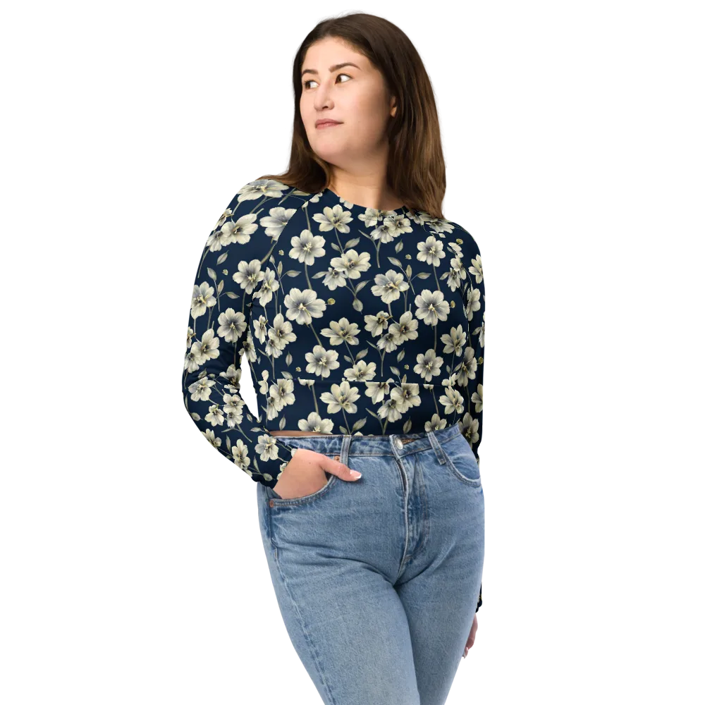 Ivory Nocturne on Long Sleeve Crop Top — Front