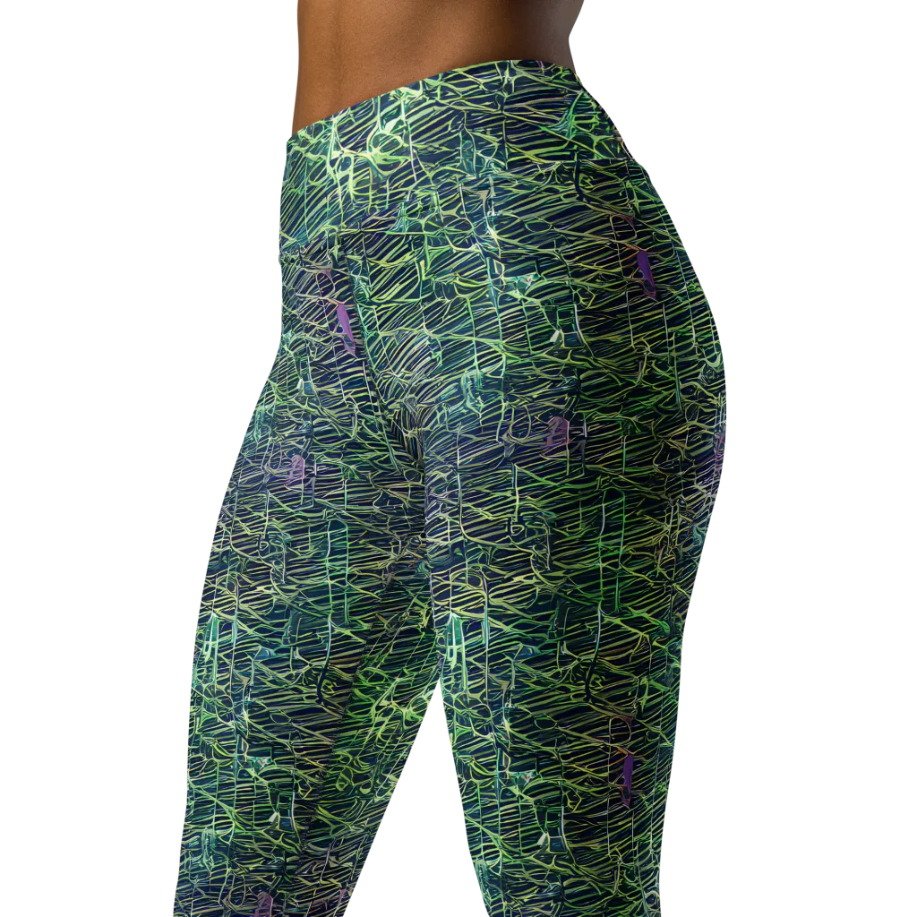 Abyssal Lines on Yoga Leggings — Left Front