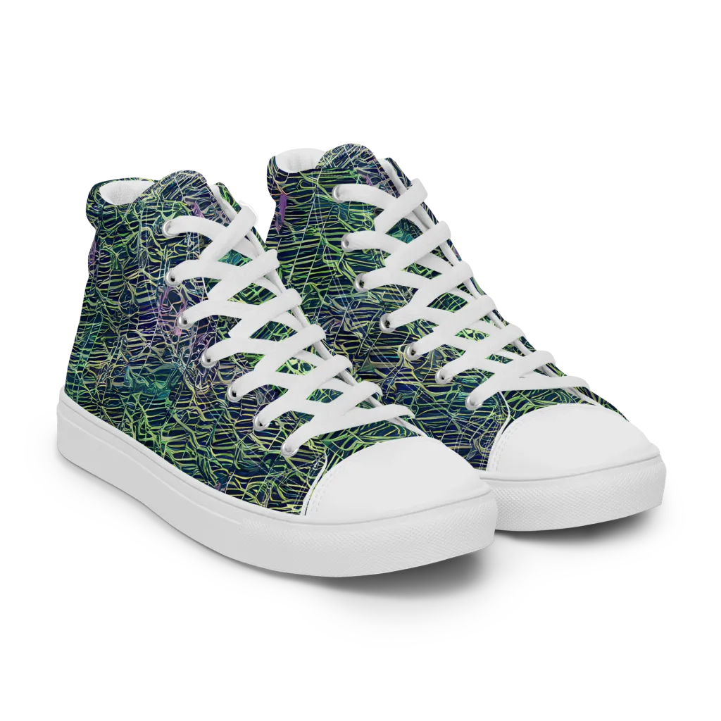Abyssal Lines on Men's High Top Canvas Shoes — Right Front