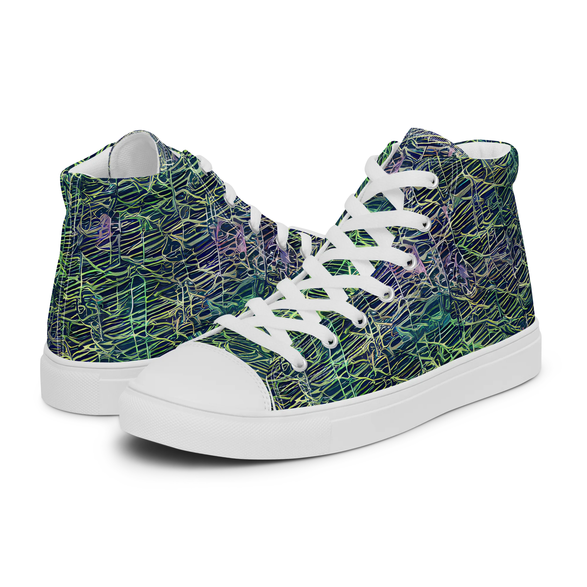 Abyssal Lines on Men's High Top Canvas Shoes — Left