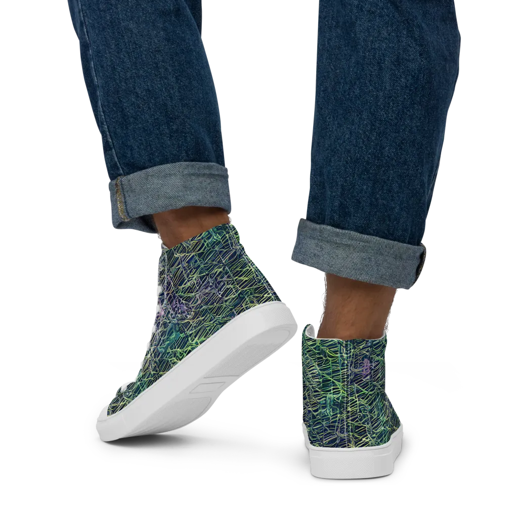 Abyssal Lines on Men's High Top Canvas Shoes — Back
