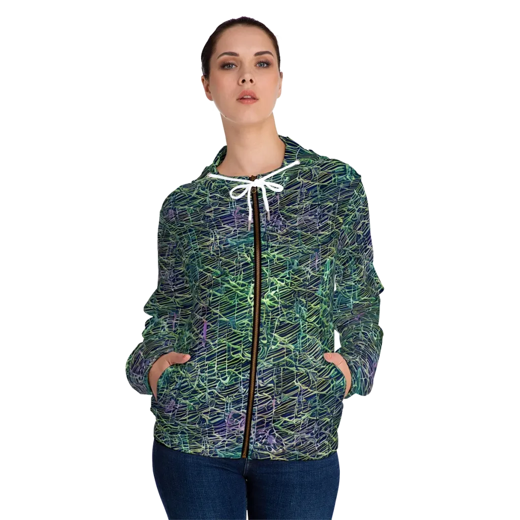Abyssal Lines on Women's Full-Zip Hoodie — Front On Person