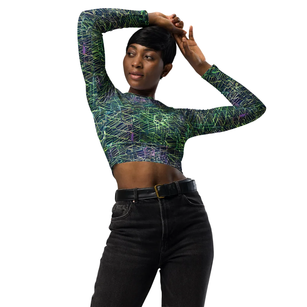 Abyssal Lines on Long Sleeve Crop Top — Front